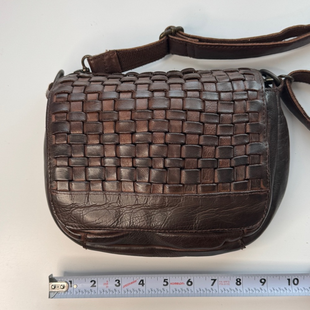 Brown Woven Leather Adjustable Strap Small Crossbody Purse Bag Distressed Travel - Picture 2 of 16